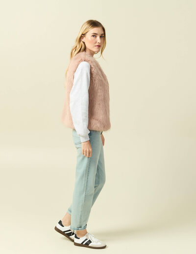 Veste fausse fourrure avec doublure vieux rose femme