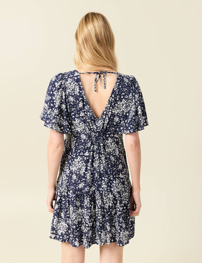 Robe évasée manches courtes bleu femme