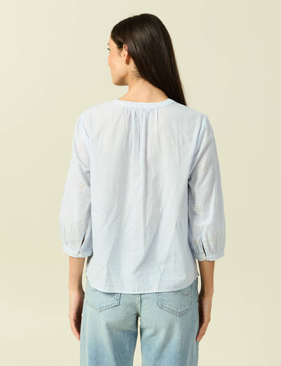 Chemise col tunisien manches 3/4 blanc femme