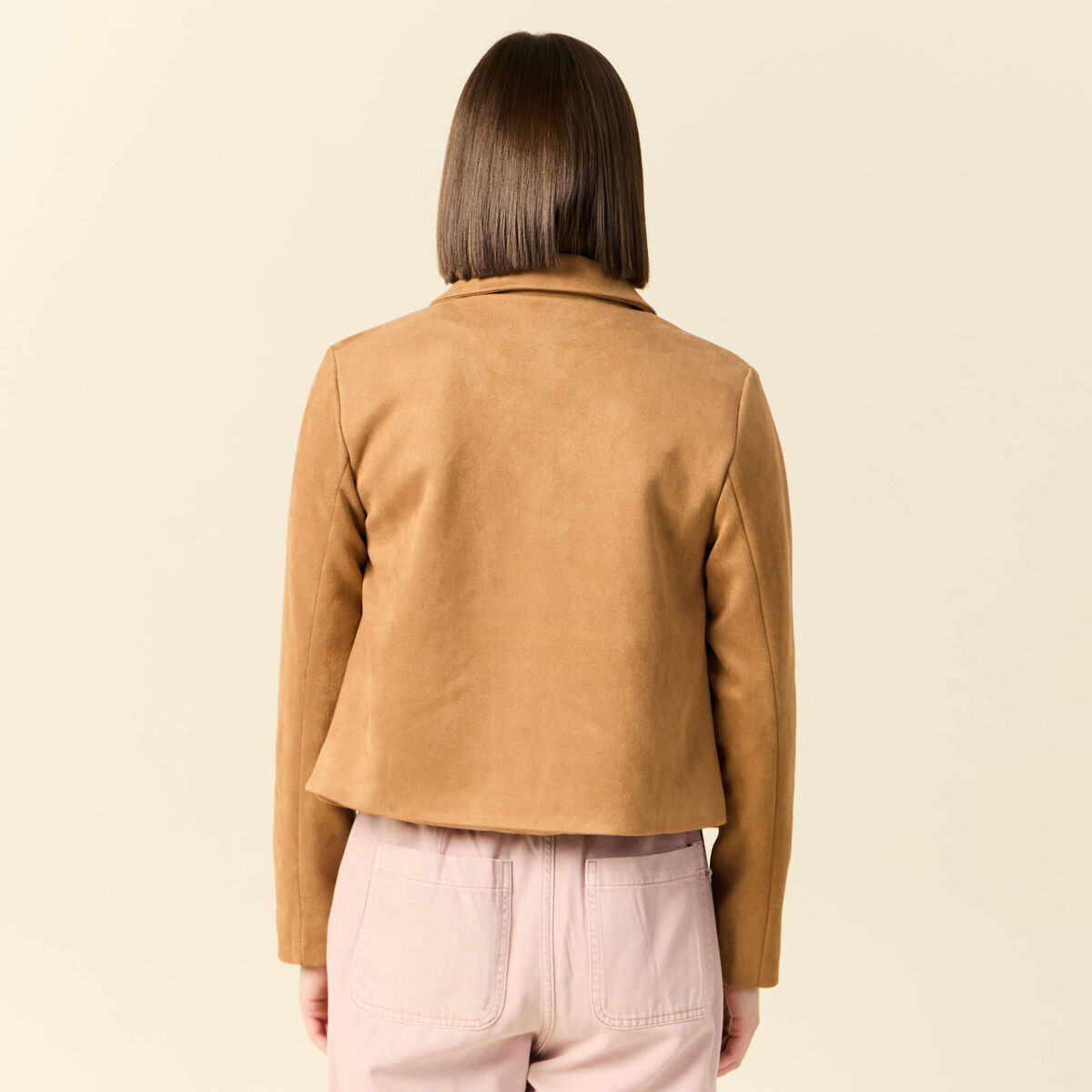 Blouson su&eacute;dine col clout&eacute; beige femme