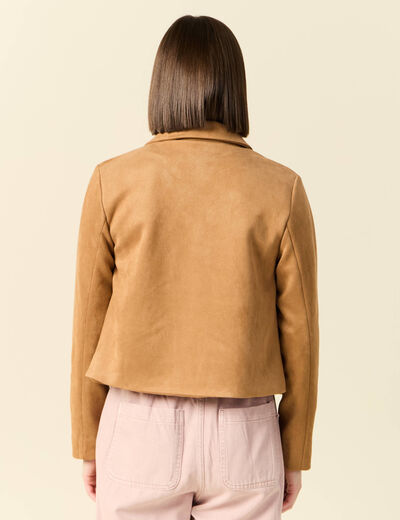 Blouson suédine col clouté beige femme