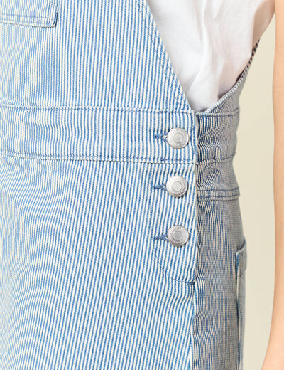 Robe en jeans &agrave; bretelles col carr&eacute; bleu marine femme