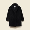 Manteau long laine mouton noir femme