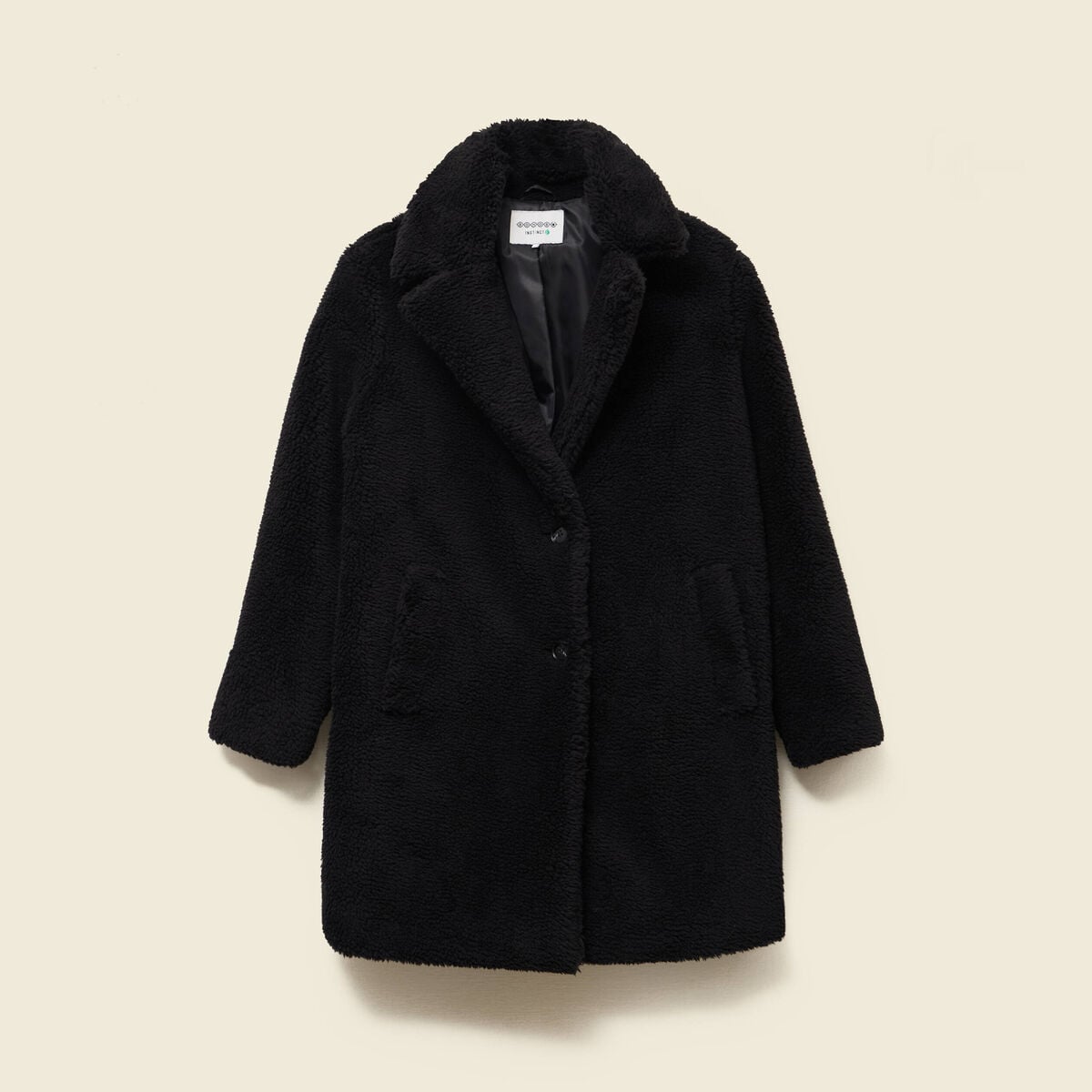 Manteau long laine mouton noir femme