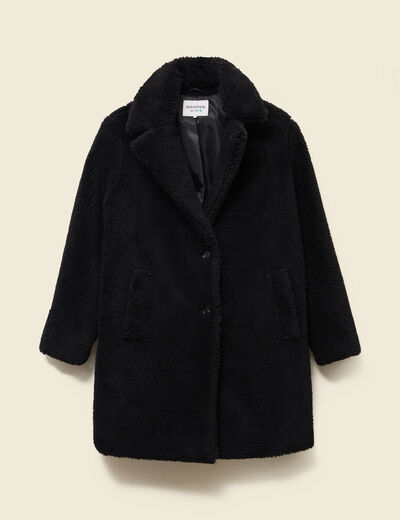 Manteau long laine mouton noir femme