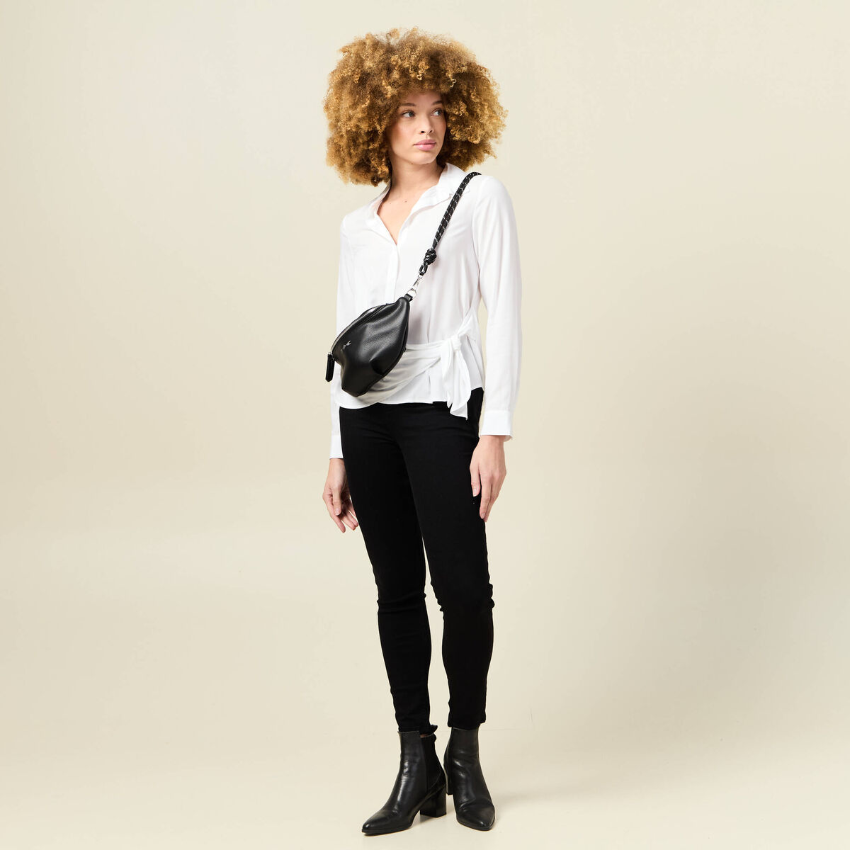 Chemise manches longues nouée blanc femme