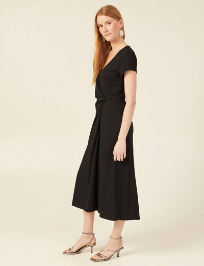 Robe midi droite drapée noir femme
