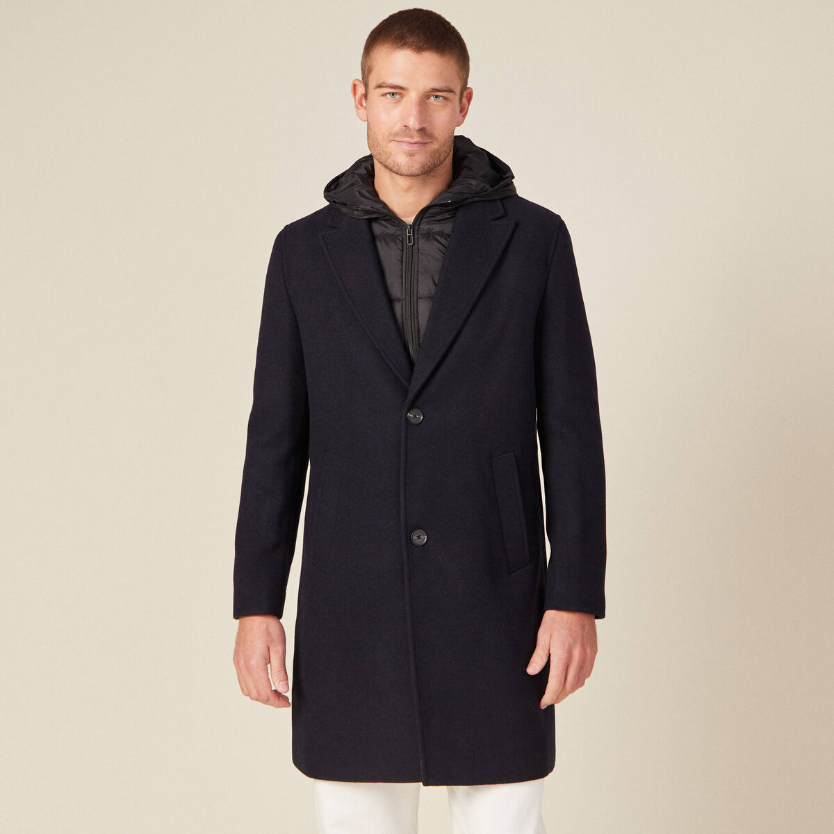 Manteau avec capuche amovible bleu foncé homme
