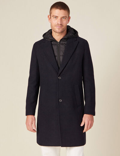 Manteau avec capuche amovible bleu foncé homme