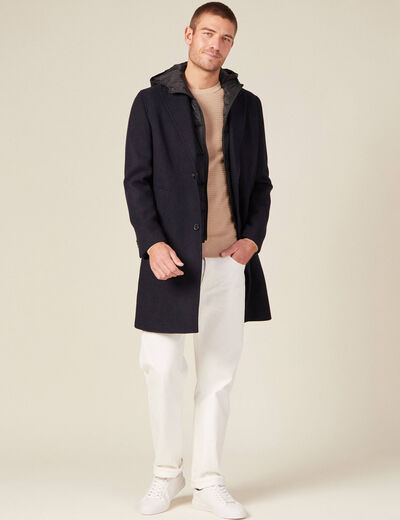 Manteau avec capuche amovible bleu foncé homme