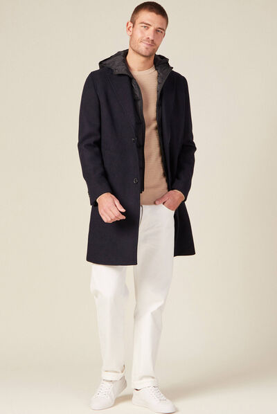 Manteau avec capuche amovible bleu foncé homme
