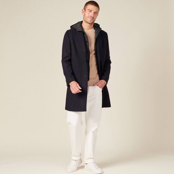 manteau avec capuche amovible bleu fonce homme Manteau avec capuche amovible bleu foncé homme