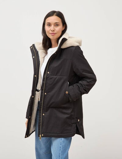 Parka droite &agrave; capuche noir femme