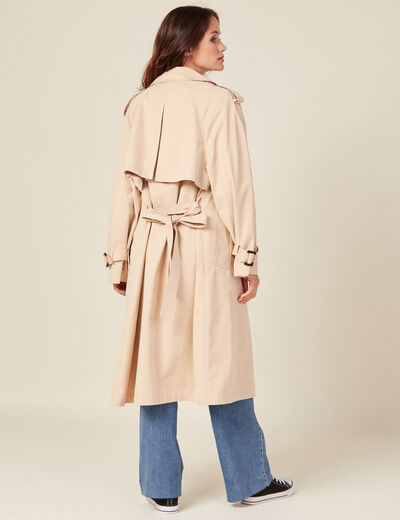 Trench droit long déperlant beige femme