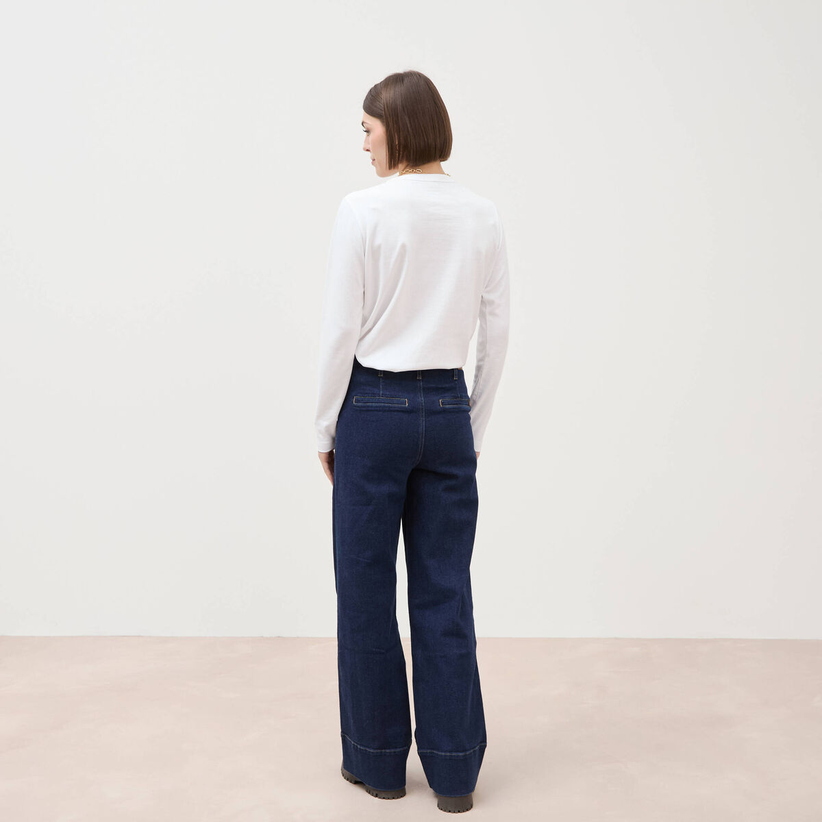 Jeans wide large taille haute denim brut rinse femme