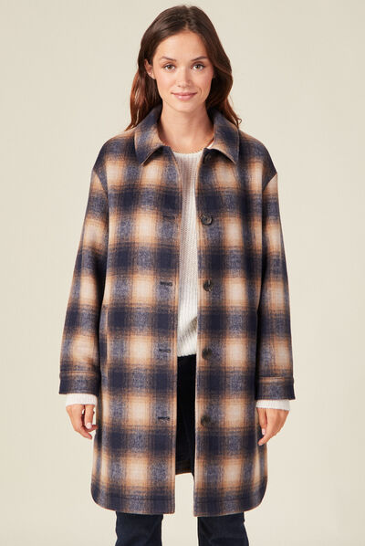 Manteau long droit boutonné orange foncé femme