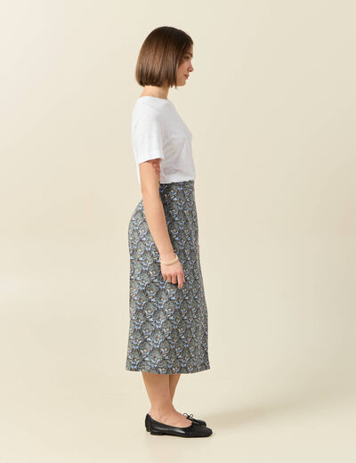 Jupe midi droite bleu marine femme