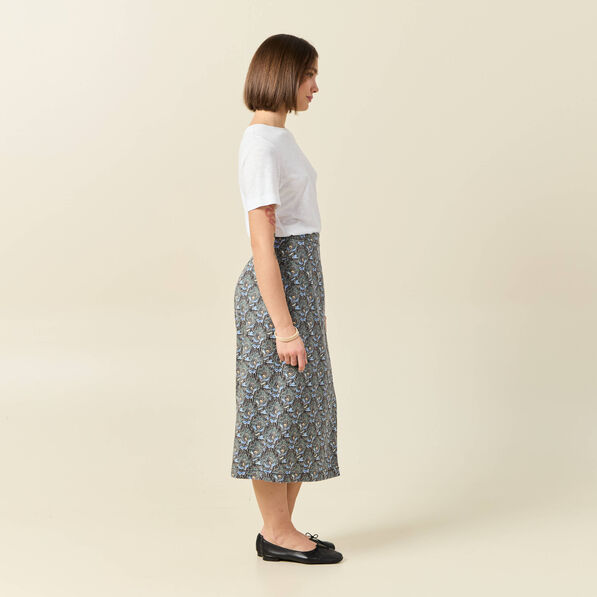 Jupe midi droite bleu marine femme