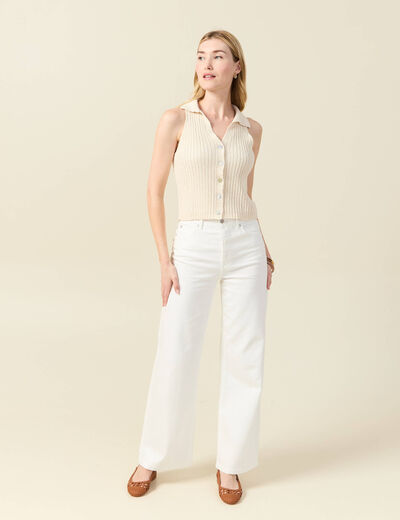 Débardeur tricot sans manches creme femme