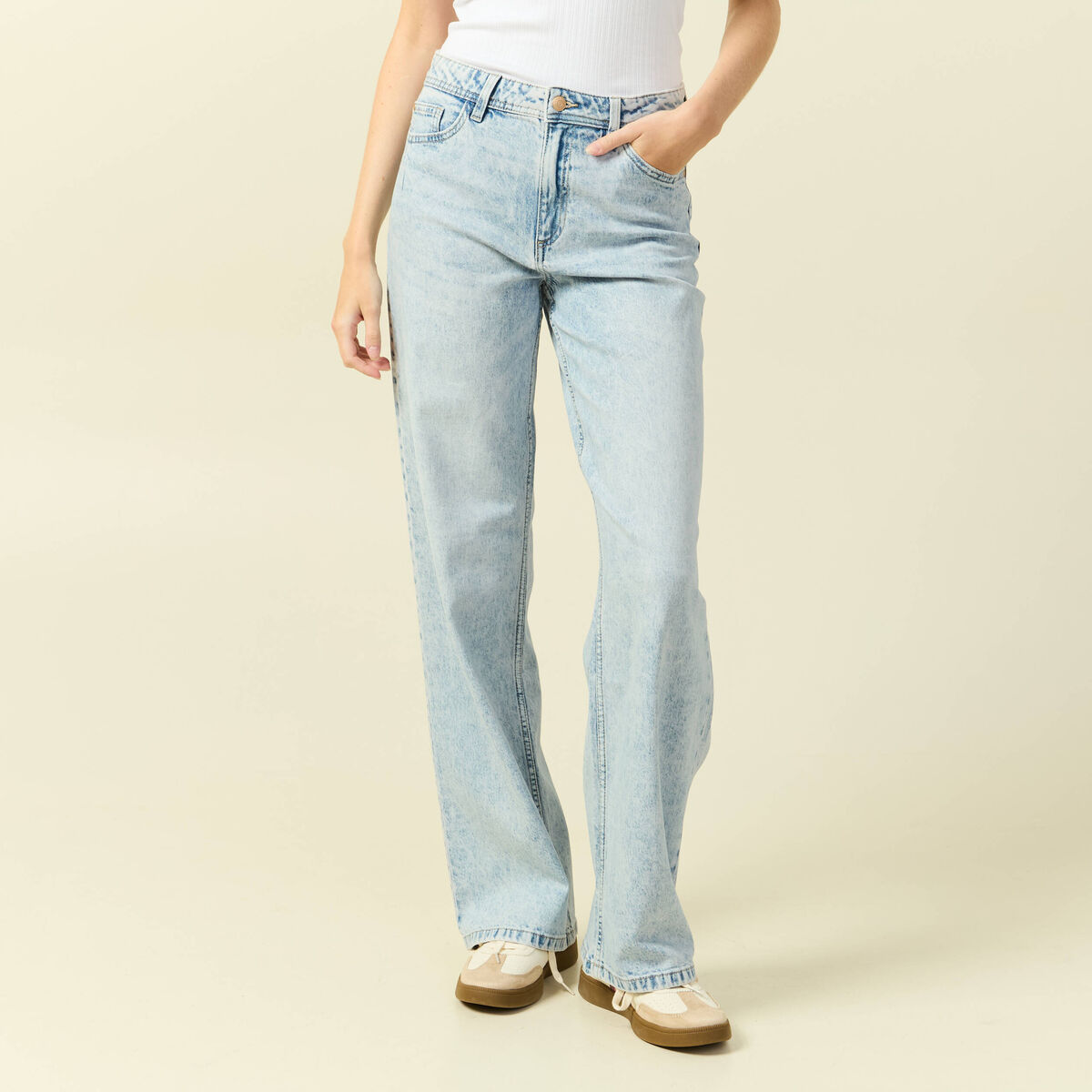 Jeans large taille standard denim snow bleu femme