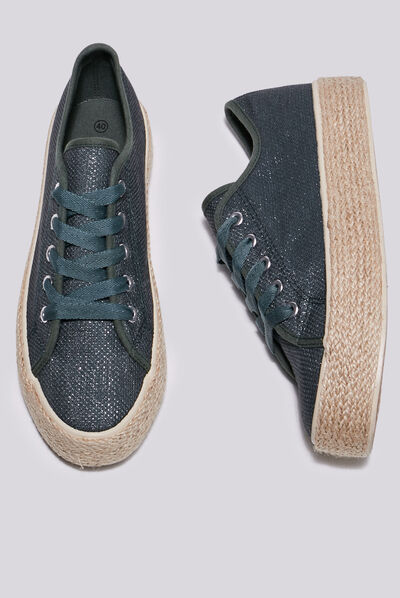 Espadrilles plates avec cordes vert olive femme