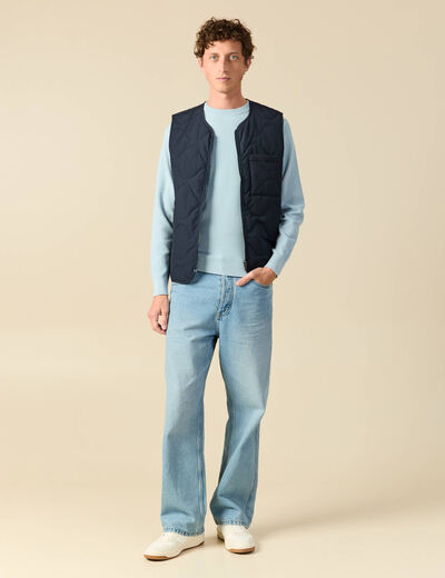 Pull fin col rond manches longues bleu ciel homme