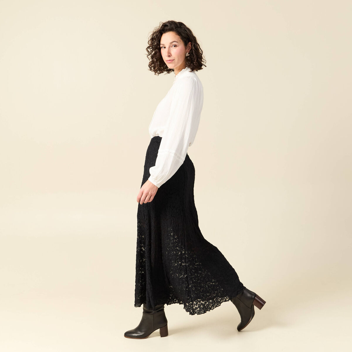Jupe longue &eacute;vas&eacute;e doubl&eacute;e noir femme
