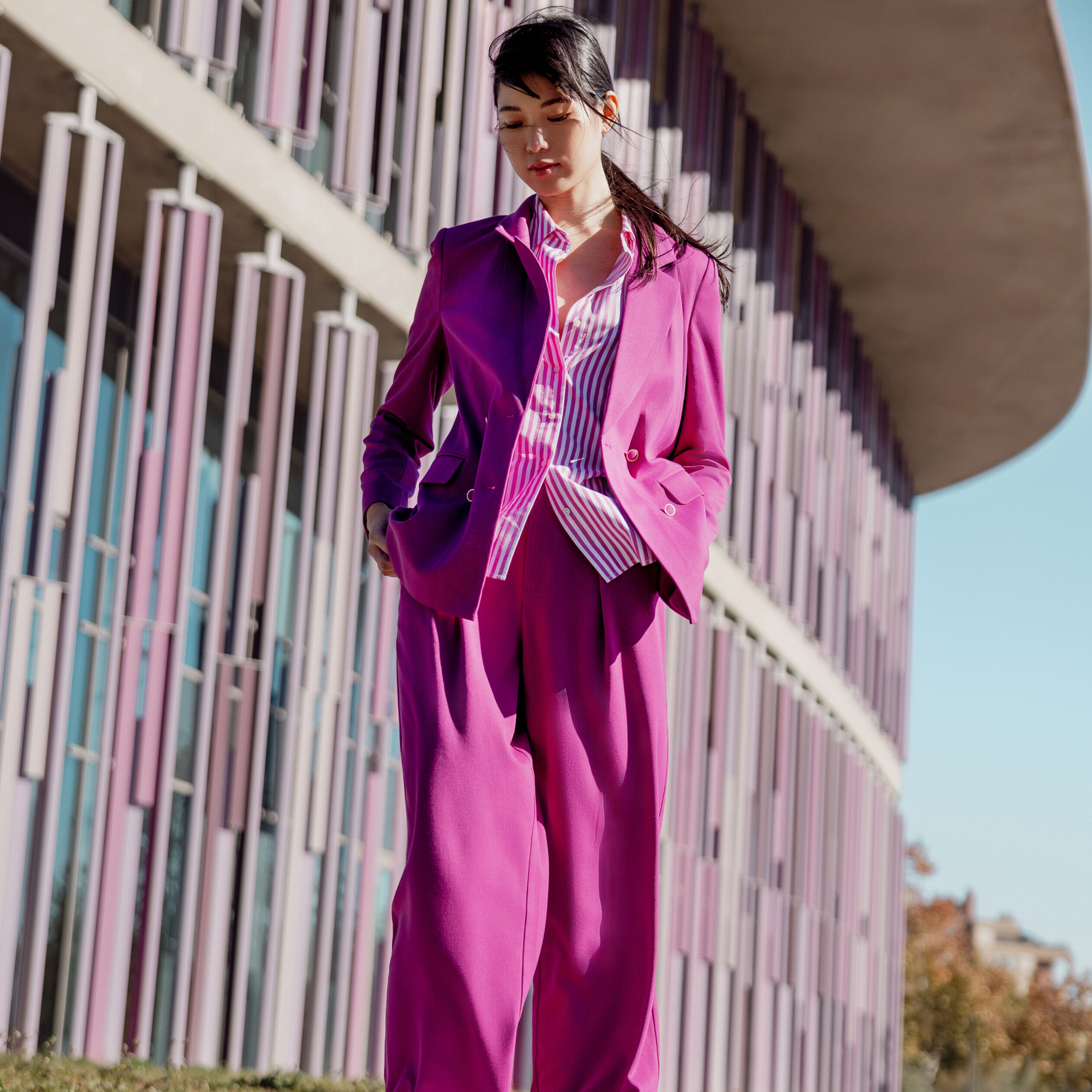 Veste blazer double boutonnage violet clair femme Bonobo