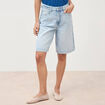 Bermuda large taille haute en coton denim bleach femme