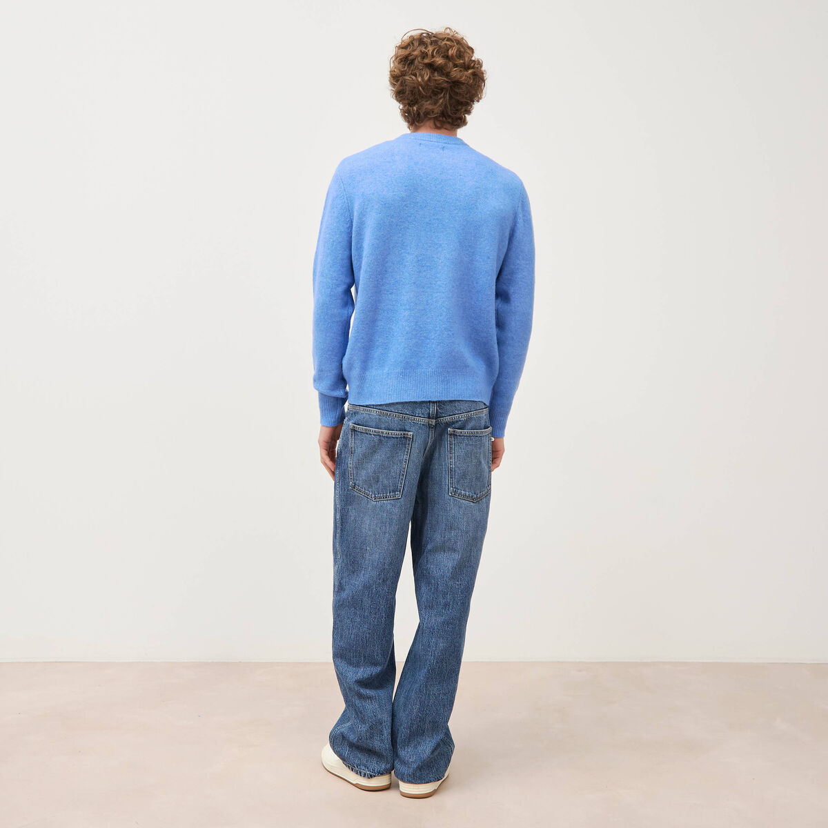 Pull manches longues col rond bleu violet homme