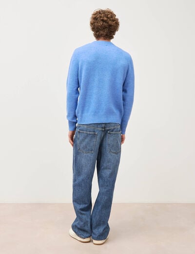 Pull manches longues col rond bleu violet homme