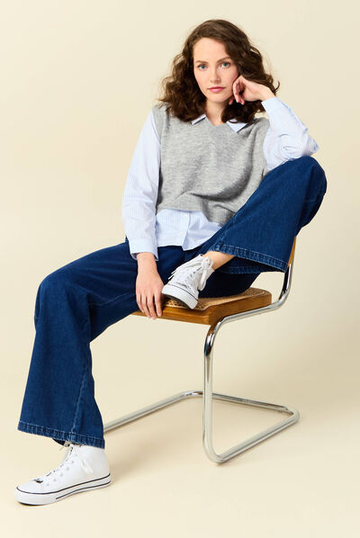 Pull 2-en-1 éco-responsable gris femme