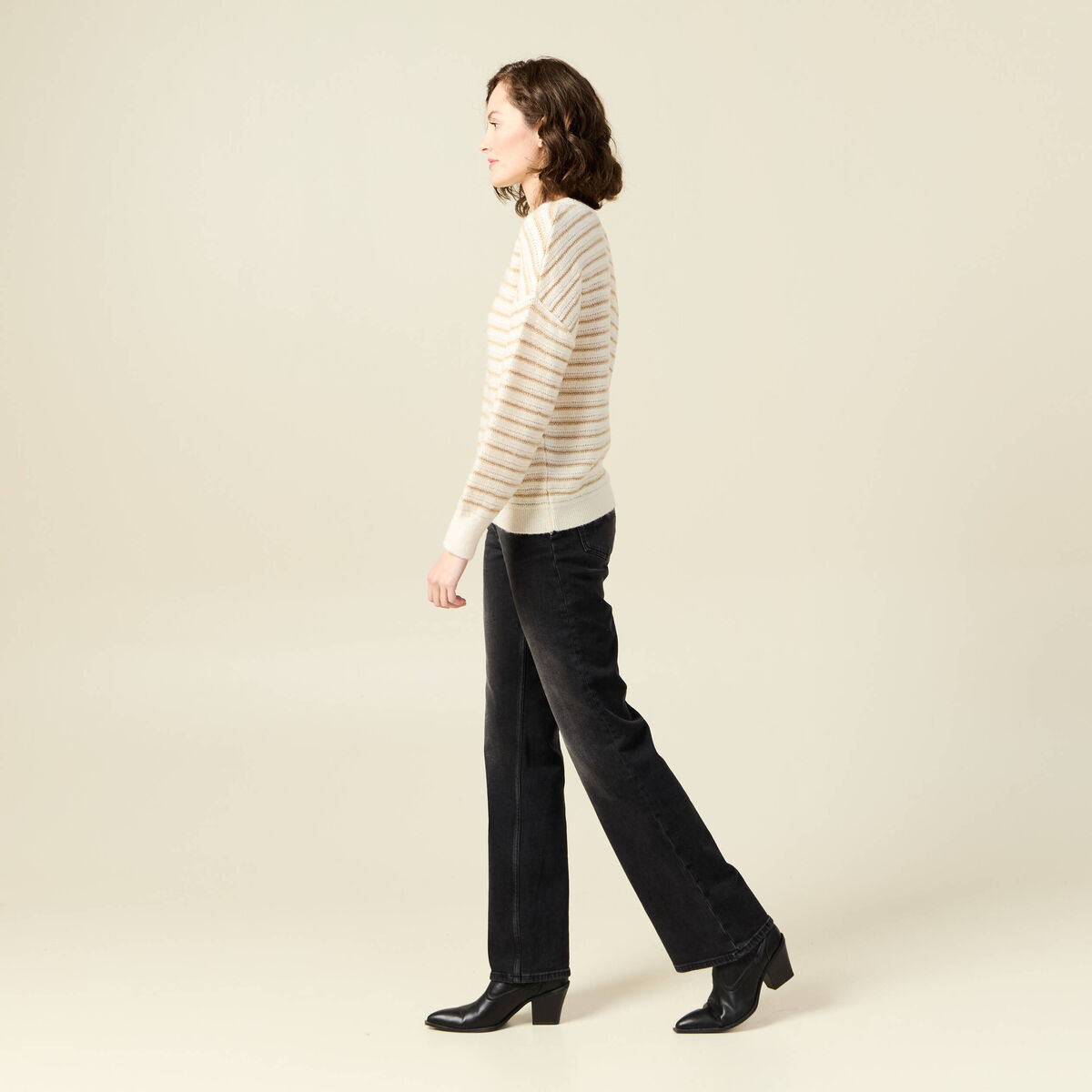 Pull manches longues ecru femme