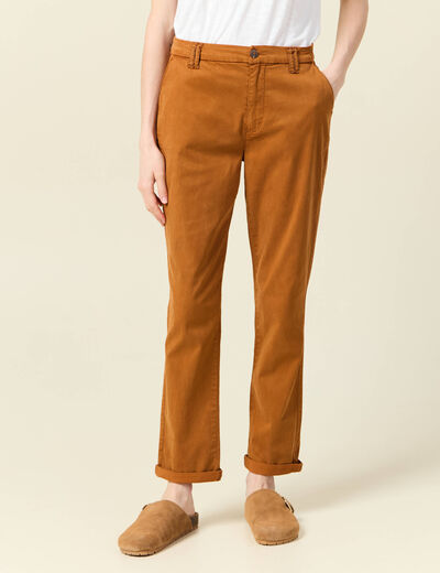 Pantalon chino cigarette marron femme
