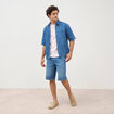 Chemise col am&eacute;ricain manches courtes denim stone homme