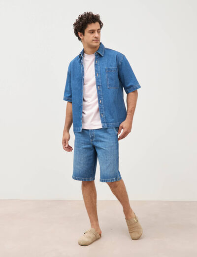Chemise col am&eacute;ricain manches courtes denim stone homme