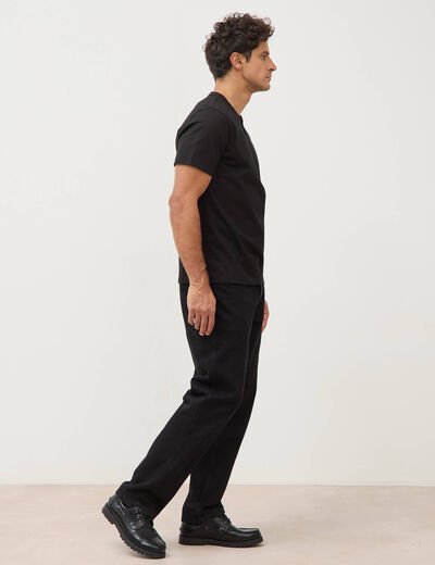 T-shirt col mao manches courtes en coton noir homme