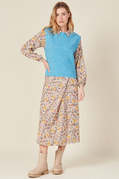 Pull sans manches bleu femme