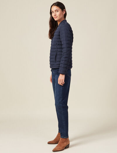 Doudoune droite zippée bleu marine femme