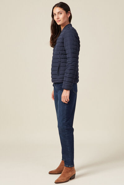 Doudoune droite zippée bleu marine femme