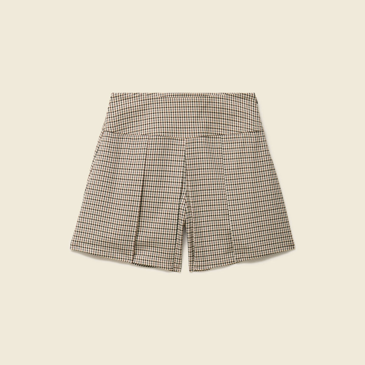 Short pliss&eacute; taille haute fluide marron femme