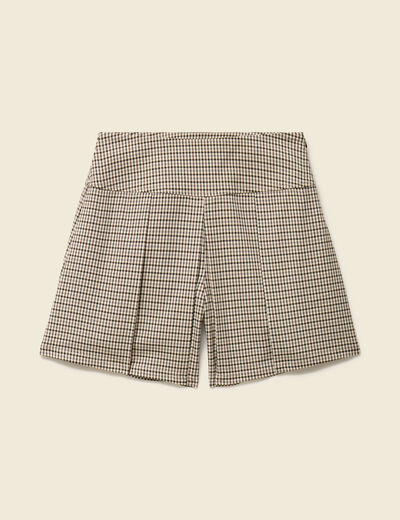 Short pliss&eacute; taille haute fluide marron femme
