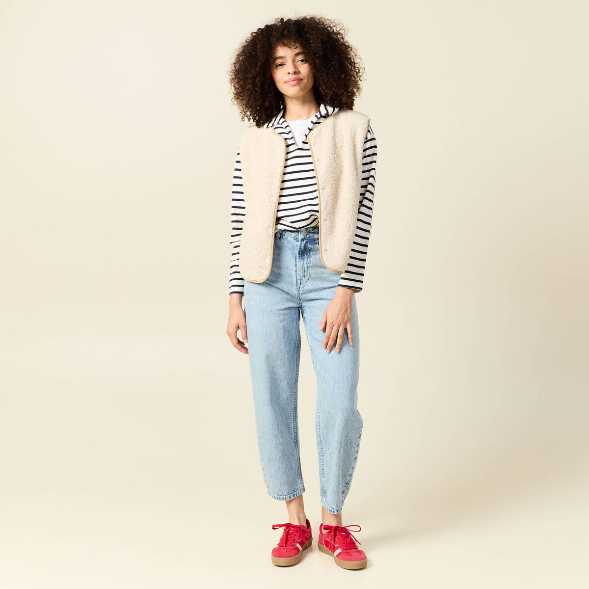 Jeans slouchy taille haute en coton denim bleach femme