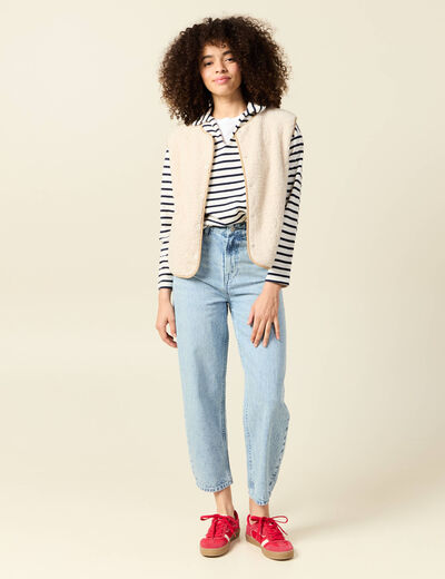 Jeans slouchy taille haute en coton denim bleach femme