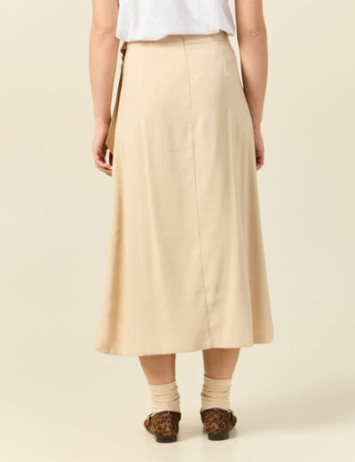 Jupe longue portefeuille beige femme
