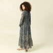 Robe longue &eacute;vas&eacute;e col v manches longues bleu marine femme