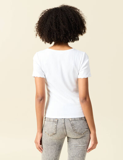 T-shirt manches courtes côtelé blanc femme