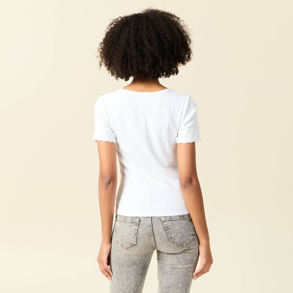T-shirt manches courtes côtelé blanc femme