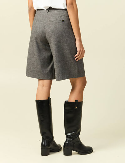 Bermuda large taille haute gris femme