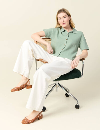 Polo en maille vert kaki femme